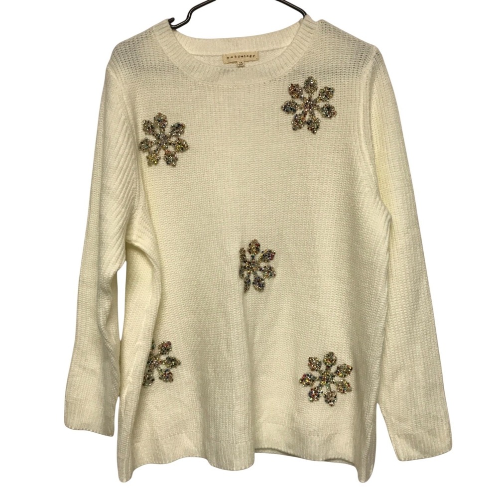 Retrology‎ Womens 1X Sweater Snowflake Accents Acrylic Long Sleeve Pullover